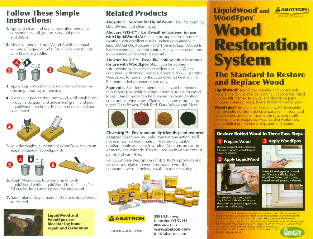 Abatron - Wood Restoration System in stock In haverstraw and Spring Valley at Beckerle lumber.
            Dont ruin your view.




            -  Abatron wood restoration In STOCK at beckerle
          
          Beckerle lumber ONE with Wood restoration products


           