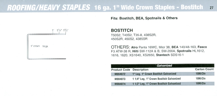 SENCO Roofing Stapler Cross Reference