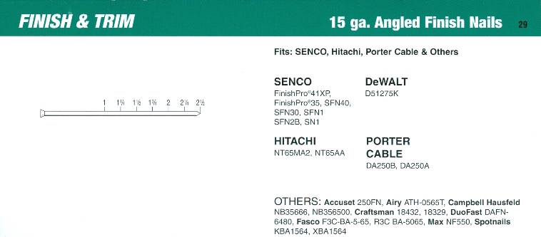 SENCO 15 Gauge Angled Finish Nail Cross Reference