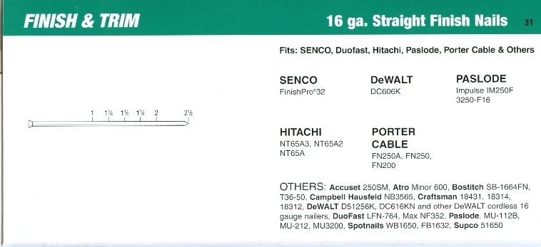 SENCO 16 Gauge Straight Brad Nail Cross Reference