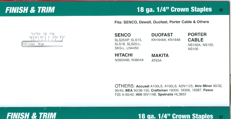 SENCO Trim Stapler Cross Reference